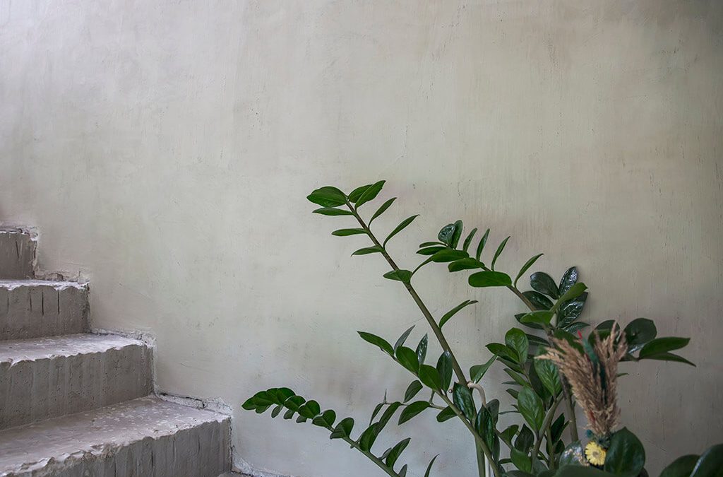 Privataus namo sienų padengimas plonasluoksne, greitai kietėjančia, dekoratyvine danga – betono imitacija